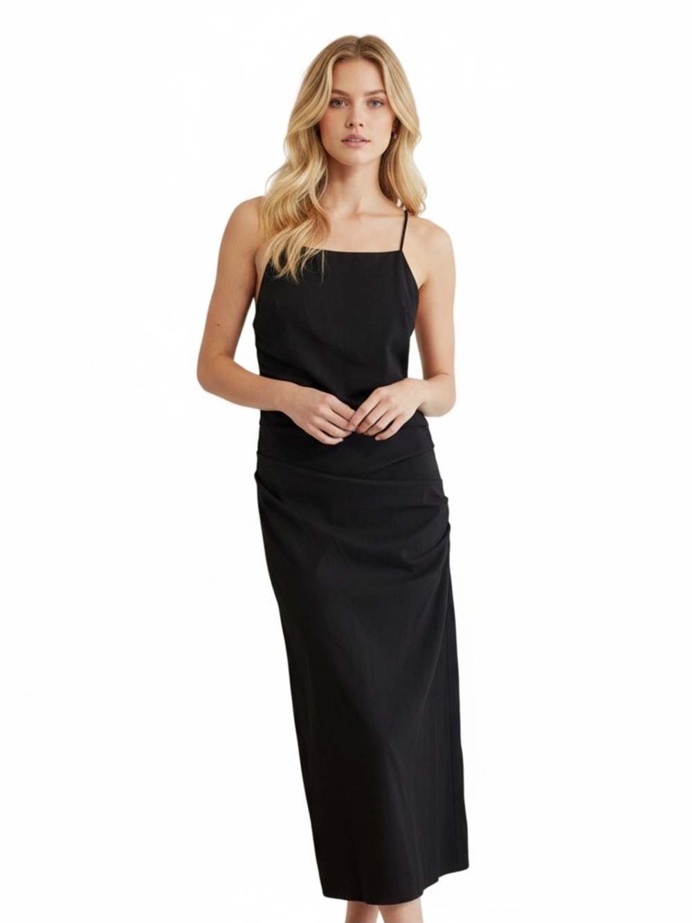 NWT ZARA Black Midi Dress with Thin Straps